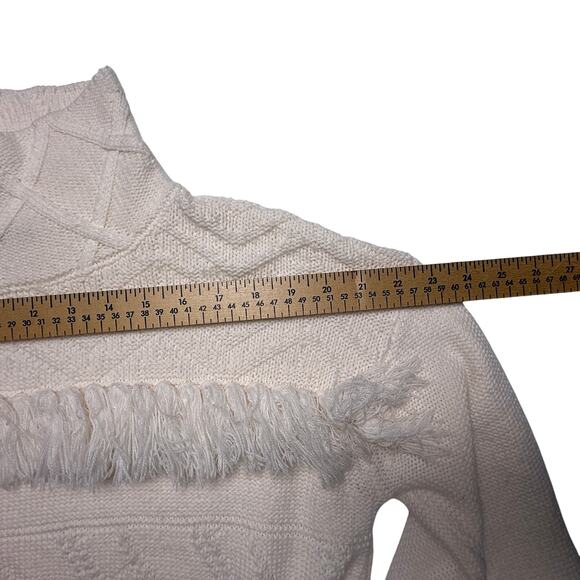 Gianni Bini Fringe Knit Sweater Cream High Neck Textured Boho Western Medium - Picture 10 of 16